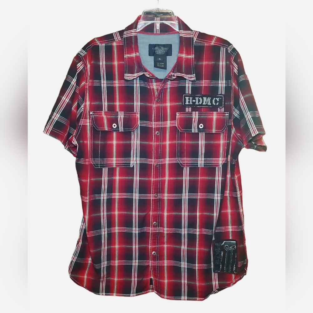 Harley Davidson Short Sleeve Plaid Shirt Size XLarge